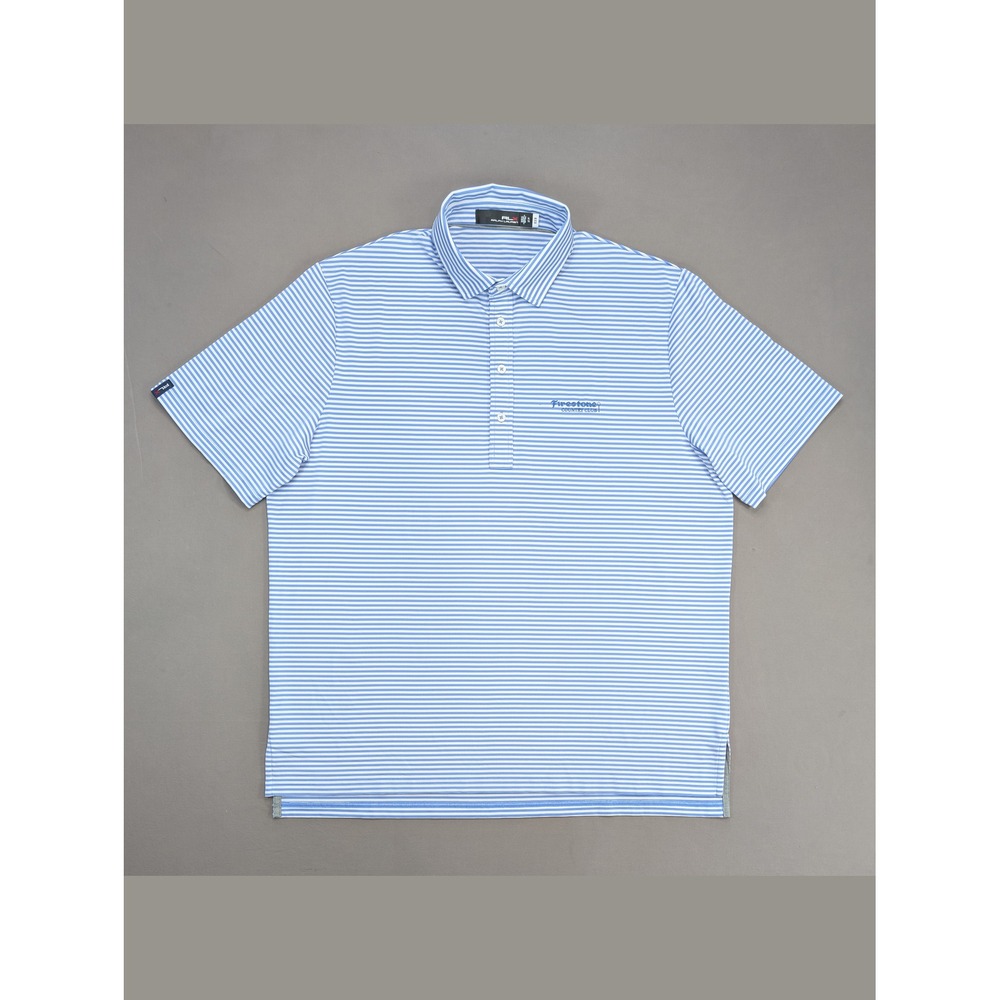 RLX Ralph Lauren XL Blue White Striped Golf Polo Firestone Country Club